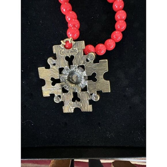 Heidi Daus Maltese Cross Necklace Orange Yellow Red Beaded Enameled Box Warranty - Picture 3 of 6